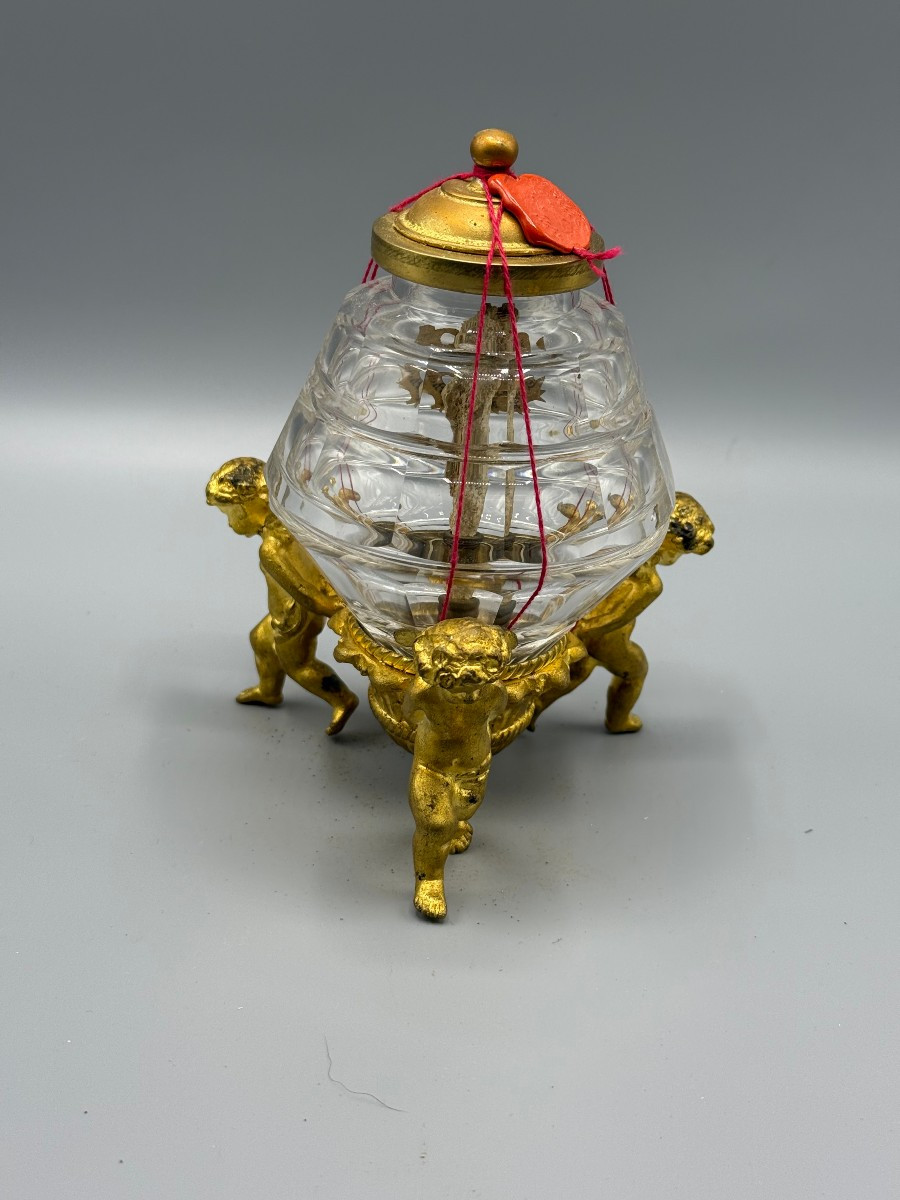 Reliquiario di S.Bartolom.Ap. in bronzo dorato e cristallo molato oggetto della metà del XVIII°-photo-2