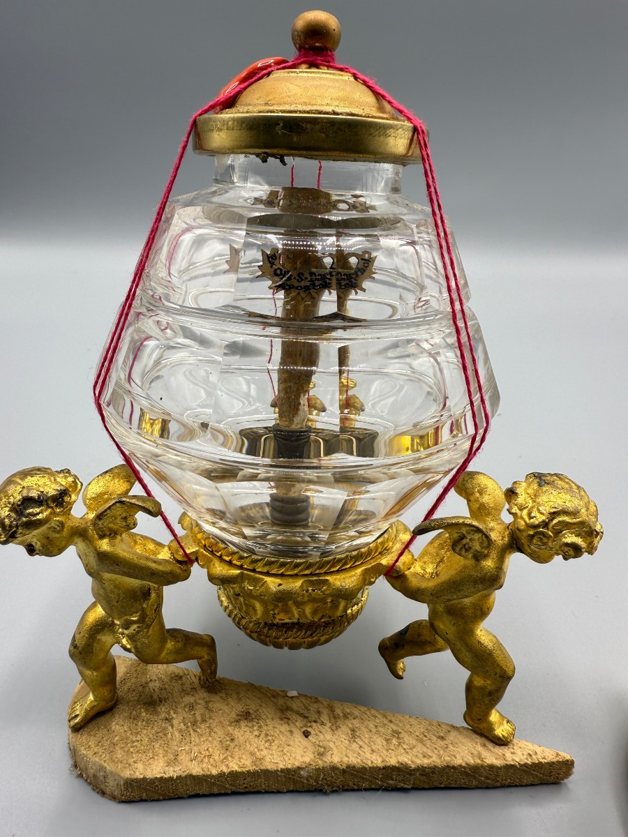 Reliquiario di S.Bartolom.Ap. in bronzo dorato e cristallo molato oggetto della metà del XVIII°-photo-3