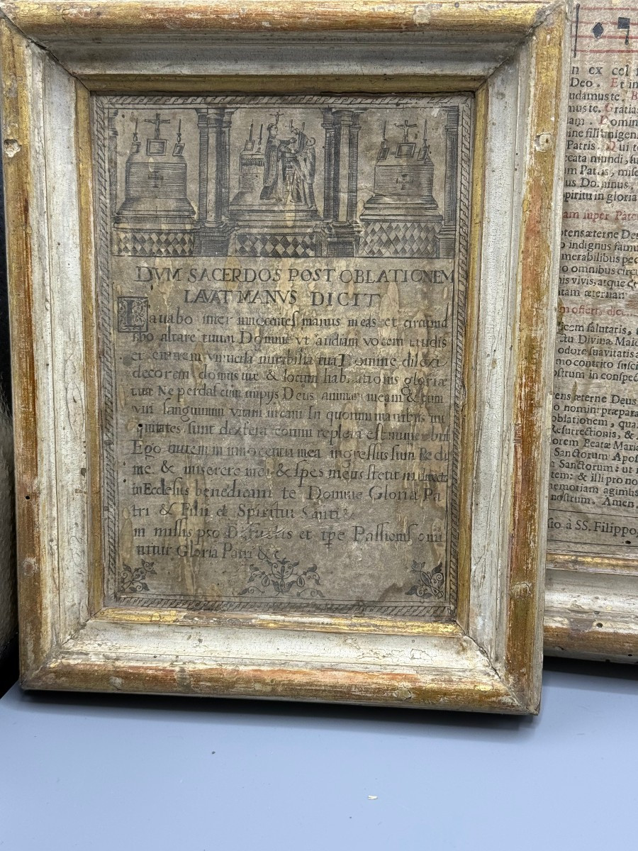 Carteglorie in legno dipinto e oro zecchino con stampe originali del XVII° sec. -photo-2