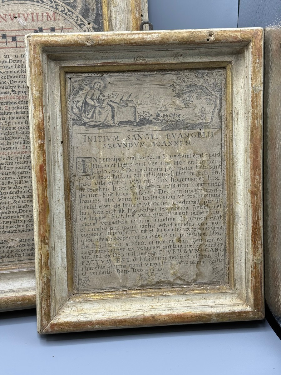 Carteglorie in legno dipinto e oro zecchino con stampe originali del XVII° sec. -photo-3