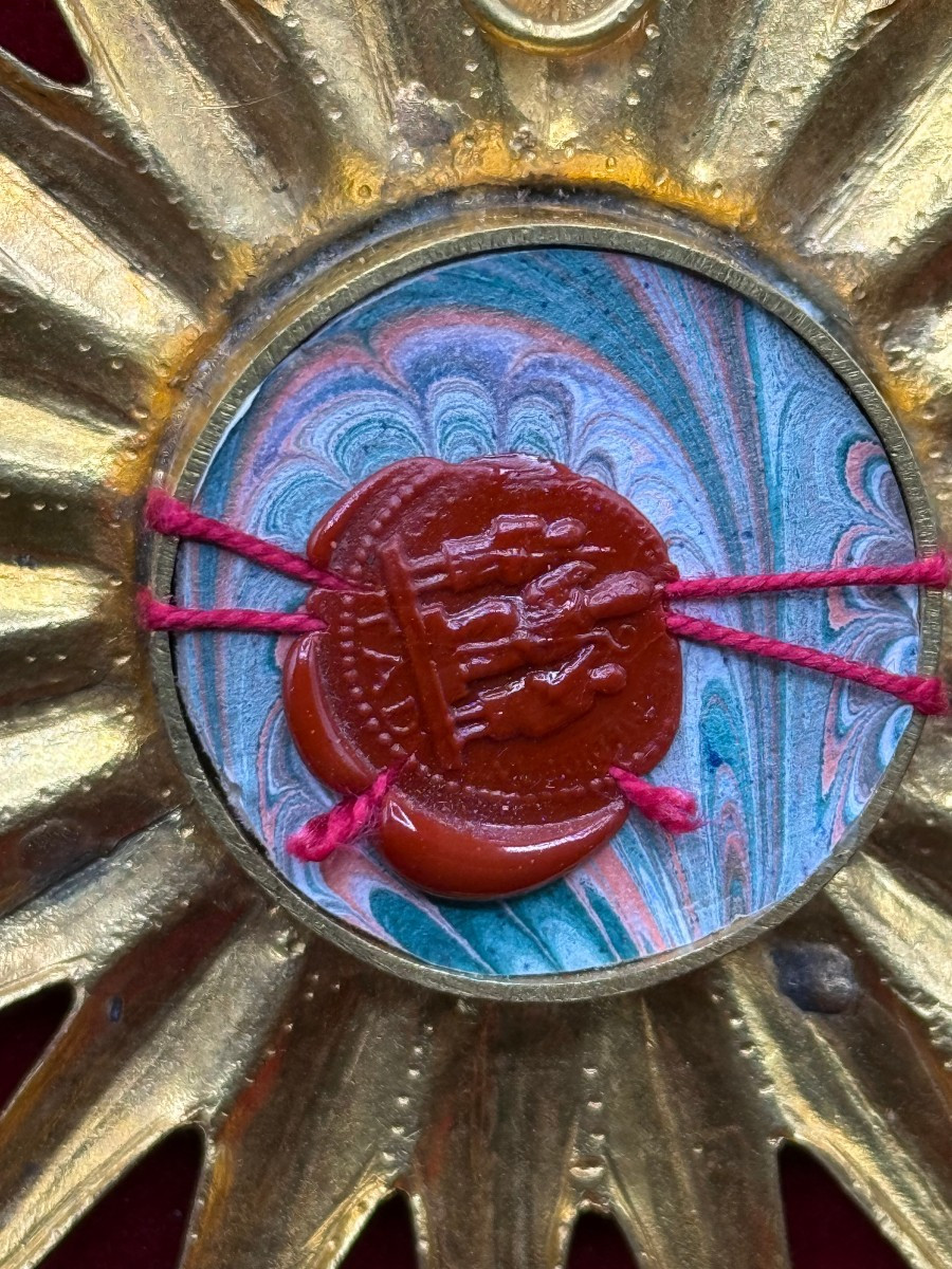 Reliquiario in bronzo a forma di stella dorata di un frammento della S.Croce di N.S.G.C.-photo-4