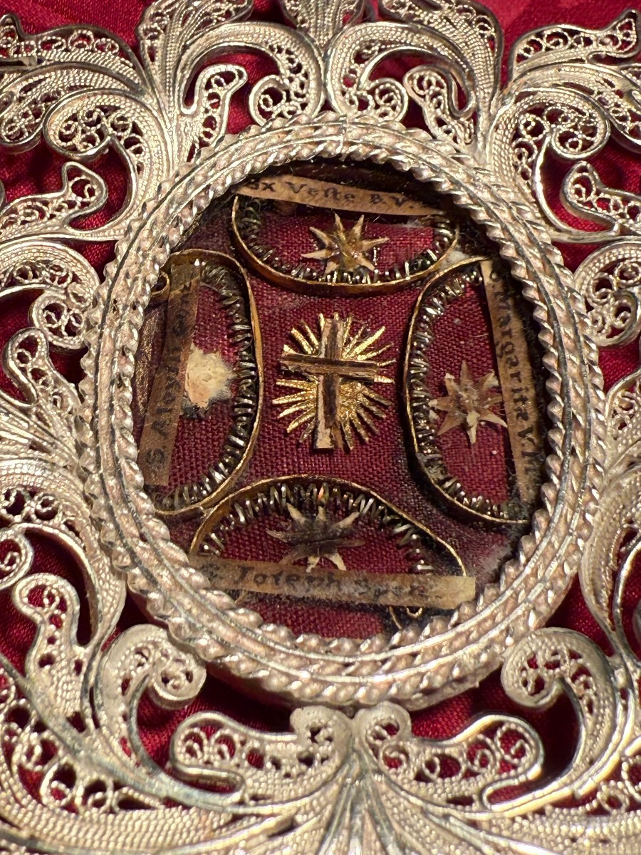 Reliquiario in filigrana d'argento della S.Croce  di S.Giuseppe, Luigi Gonz.,Margherita e B.V.M-photo-2