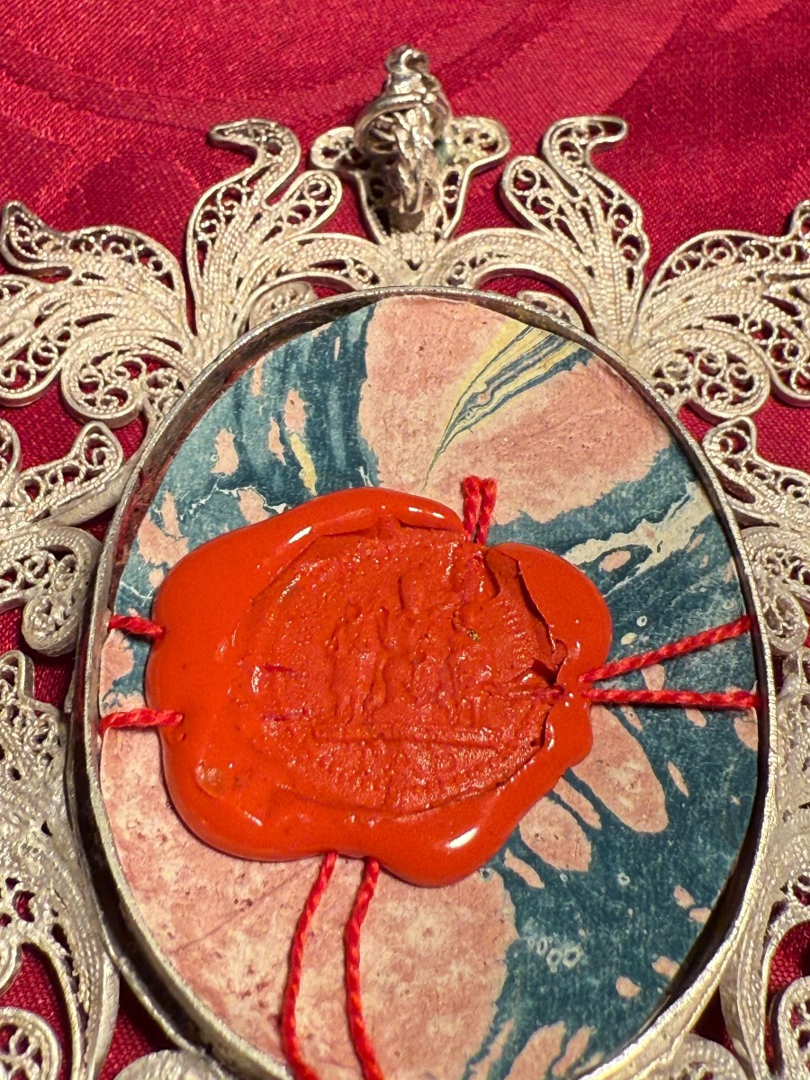 Reliquiario in filigrana d'argento della S.Croce  di S.Giuseppe, Luigi Gonz.,Margherita e B.V.M-photo-4