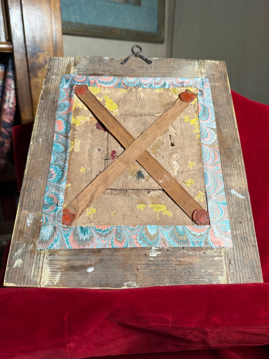 Quadro-reliquiario paperolle con 7 reliquie fra cui la S.Croce di N.S.G.C. -photo-3