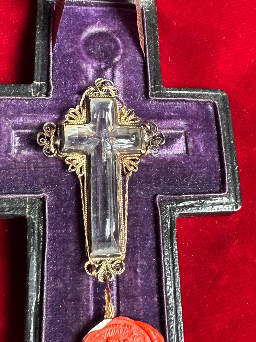 Stauroteca in filigrana d'argento in custodia di legno rivestita in pelle  -photo-2