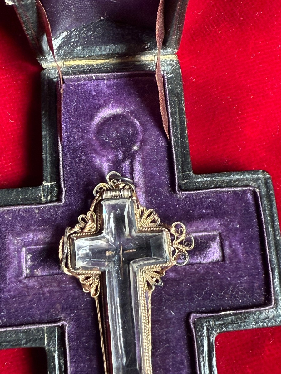 Stauroteca in filigrana d'argento in custodia di legno rivestita in pelle  -photo-4