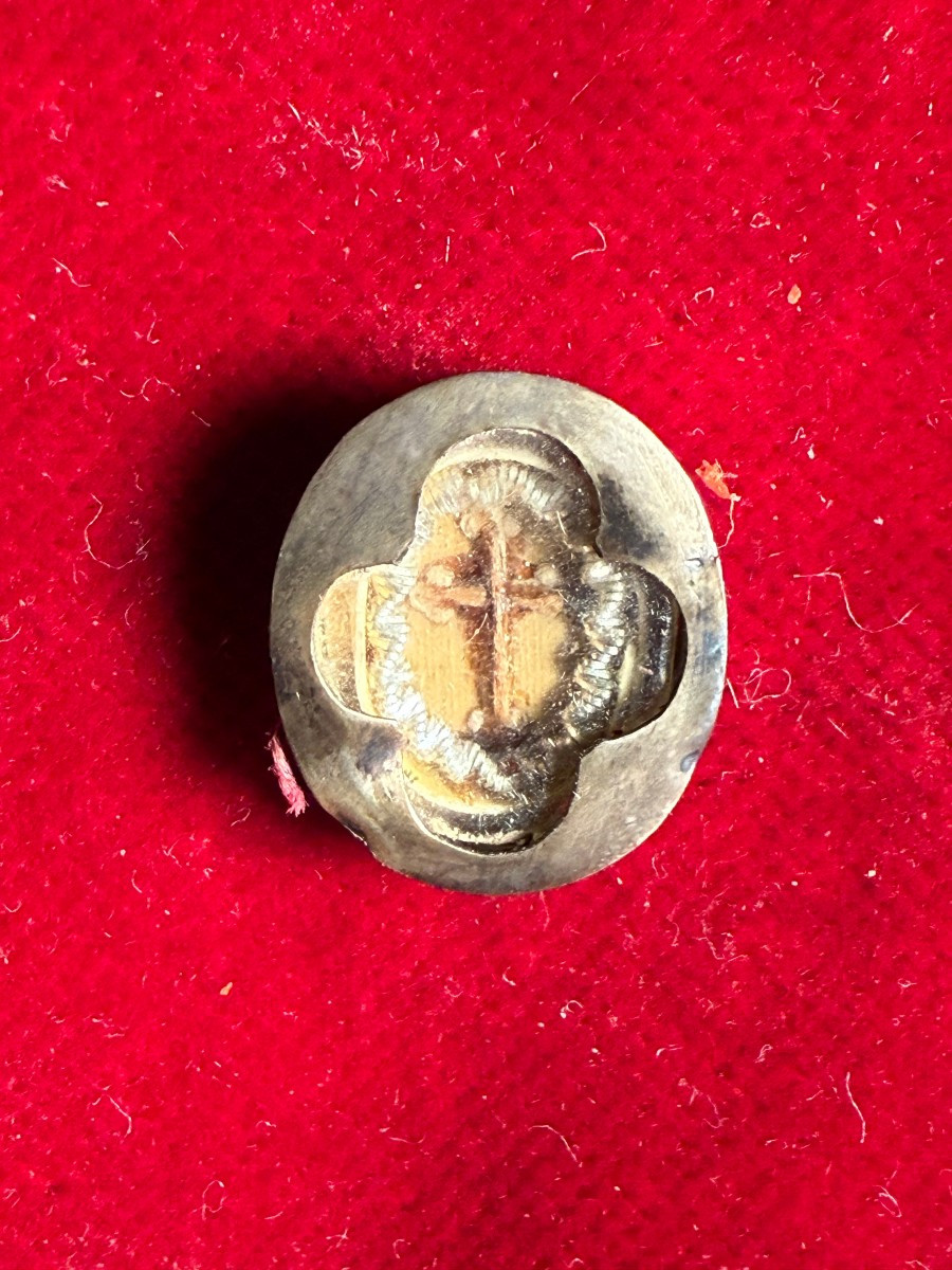 Piccola stauroteca in mosaico romano in suo astuccio in pelle-photo-4