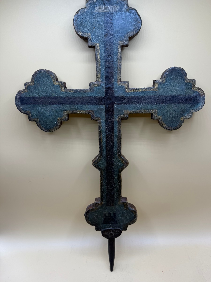 Croce trilobata in legno dipinto, proveniente dalla Toscana, della metà del XVI secolo-photo-3