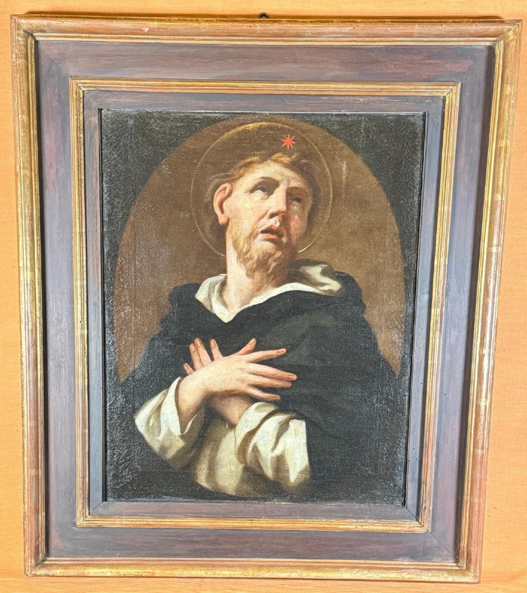 Dipinto su tela rappresentante San Domenico di Guzman inizi sec.XVIII°in sua cornice coeva 