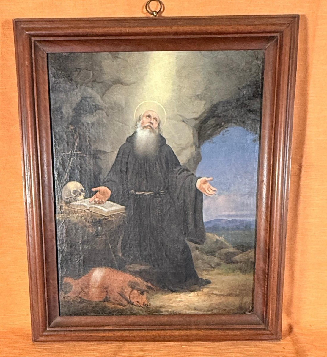Dipinto rappresentante S.Antonio Abate in sua cornice coeva del XVIII° sec. 