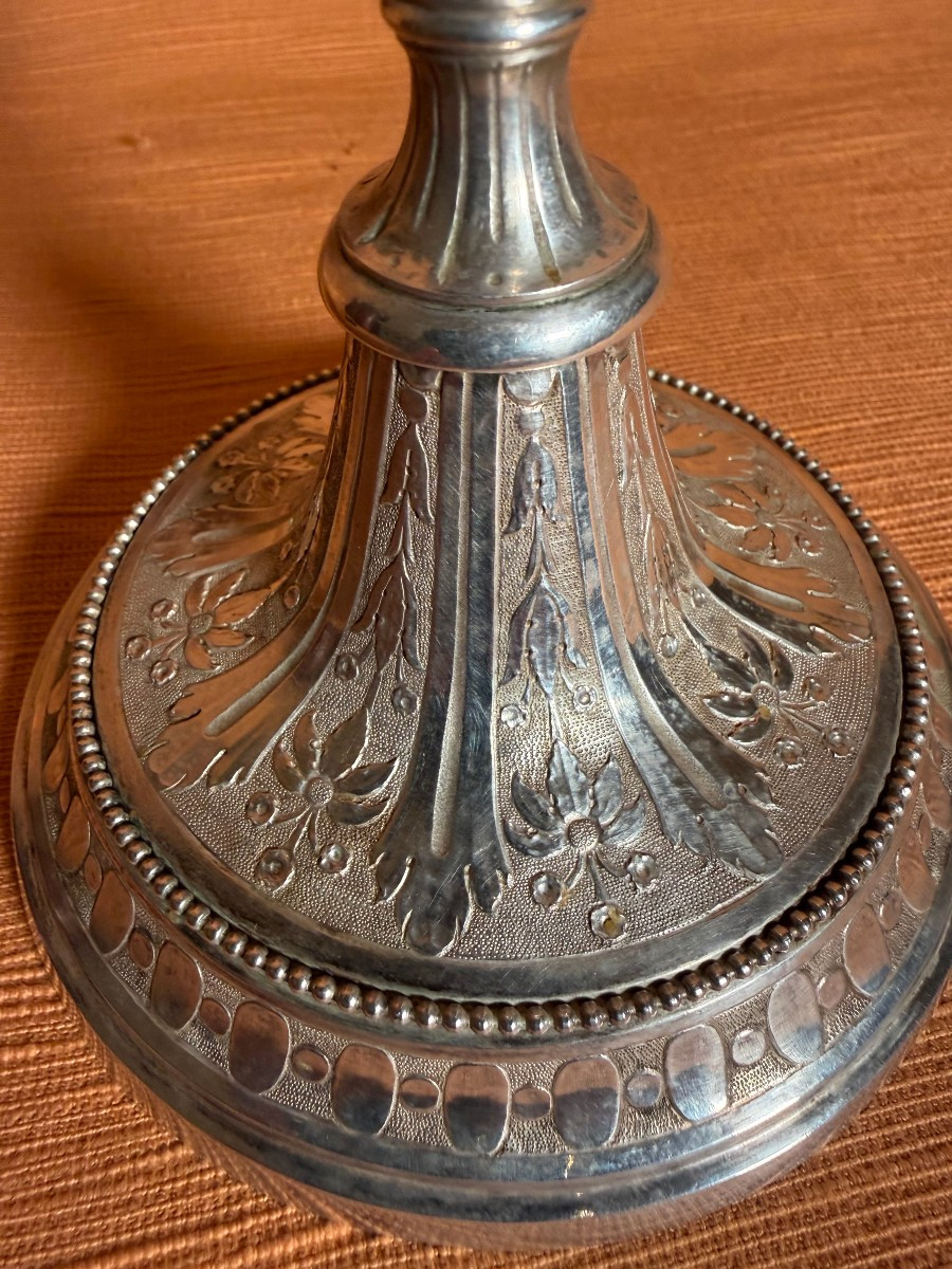 Calice da messa con sua patena in argento fine XVIII° secolo inixi XIX, cesellato e sbalzato -photo-2