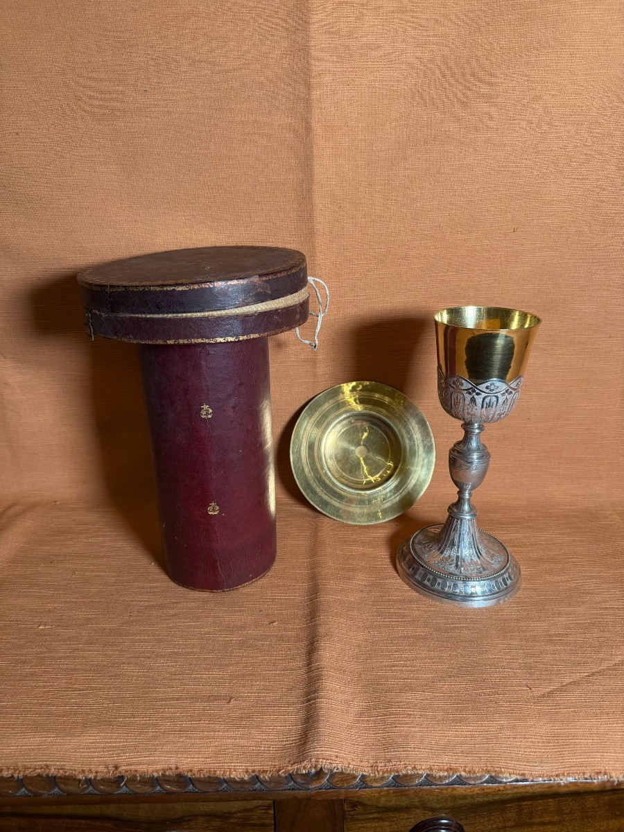 Calice da messa con sua patena in argento fine XVIII° secolo inixi XIX, cesellato e sbalzato 