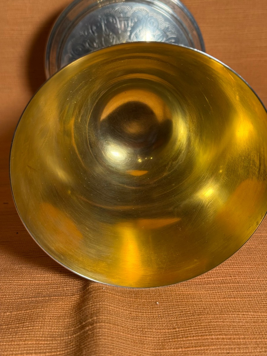 Calice da messa in argento fine XIX° secolo inixi XX°, cesellato e sbalzato-photo-5