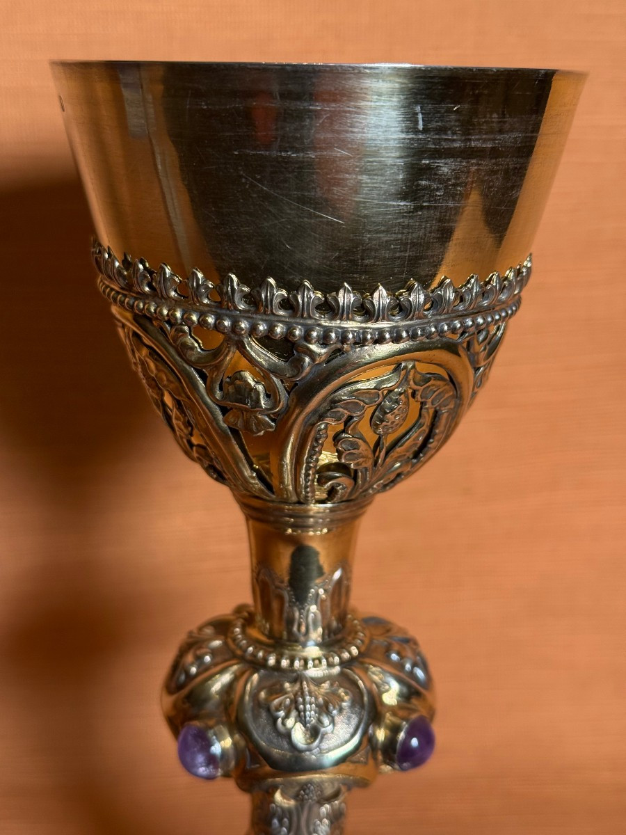Calice da messa in argento fine XIX° secolo inixi XX°, cesellato e sbalzato in stile gotico -photo-3