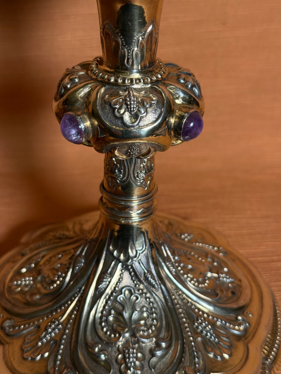 Calice da messa in argento fine XIX° secolo inixi XX°, cesellato e sbalzato in stile gotico -photo-2