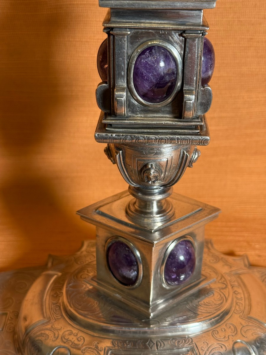 Ostensorio-reliquiario in argento sbalzato e cesellato di stile spagnolo -photo-5