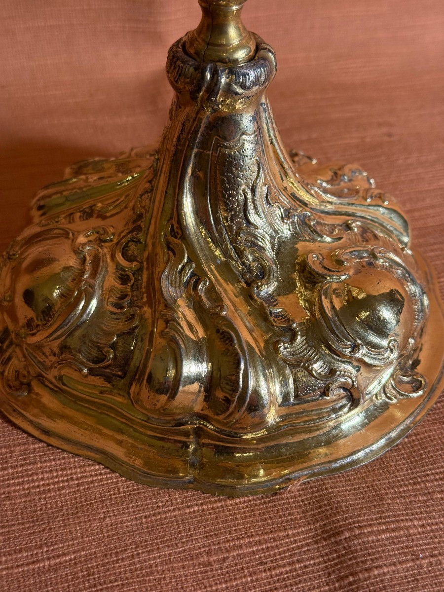 Calice di metallo dorato del secolo XVIII° di foggia tedesca -photo-2