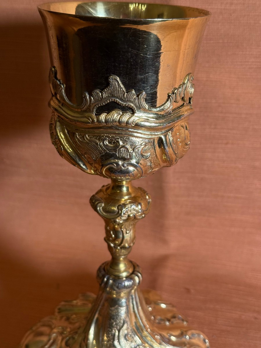 Calice di metallo dorato del secolo XVIII° di foggia tedesca -photo-3