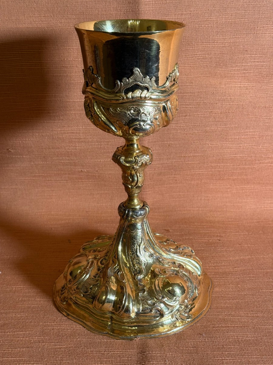 Calice di metallo dorato del secolo XVIII° di foggia tedesca -photo-1