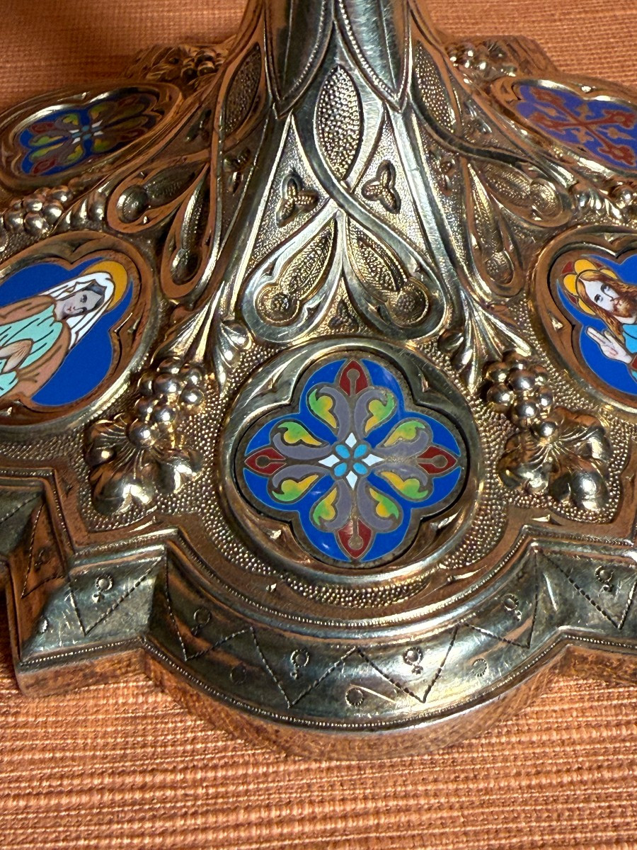 Pisside di stile francese dei primi dell'800 in argento massiccio con cammei a smalti policromi-photo-4