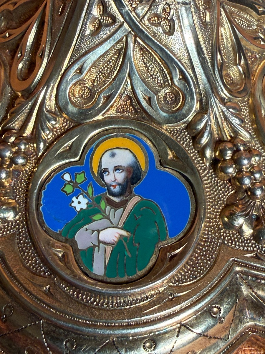 Pisside di stile francese dei primi dell'800 in argento massiccio con cammei a smalti policromi-photo-2