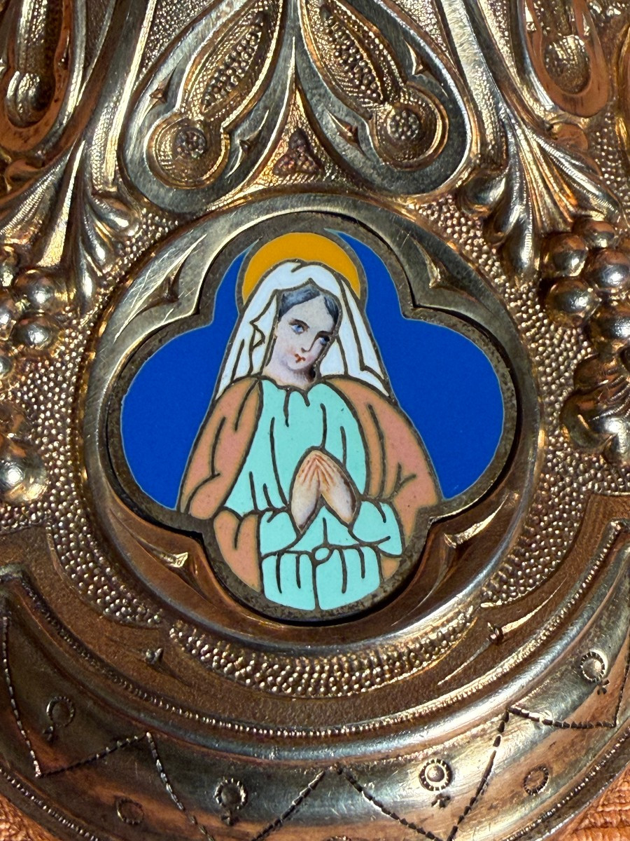 Pisside di stile francese dei primi dell'800 in argento massiccio con cammei a smalti policromi-photo-3