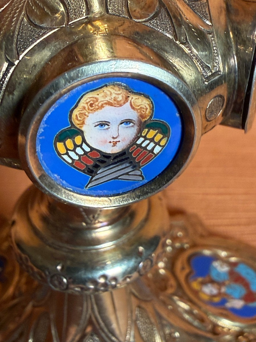 Pisside di stile francese dei primi dell'800 in argento massiccio con cammei a smalti policromi-photo-4