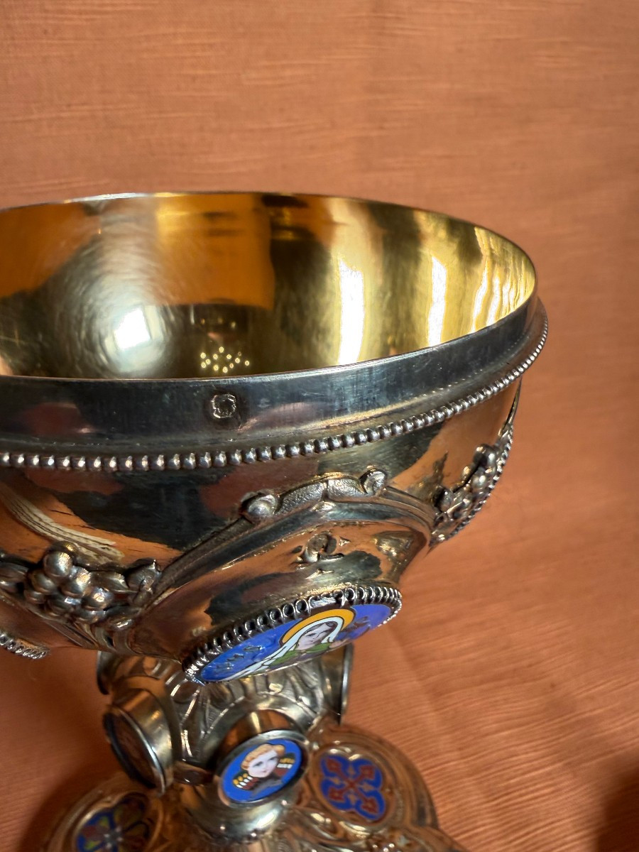 Pisside di stile francese dei primi dell'800 in argento massiccio con cammei a smalti policromi-photo-6