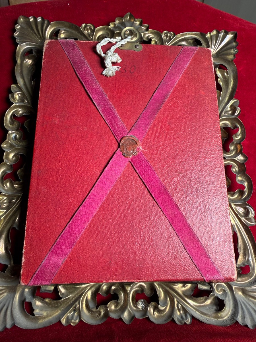 2  quadretti reliquiario  in cornice di metallo dorata con 17 frammenti di reliquie ciascuno-photo-2