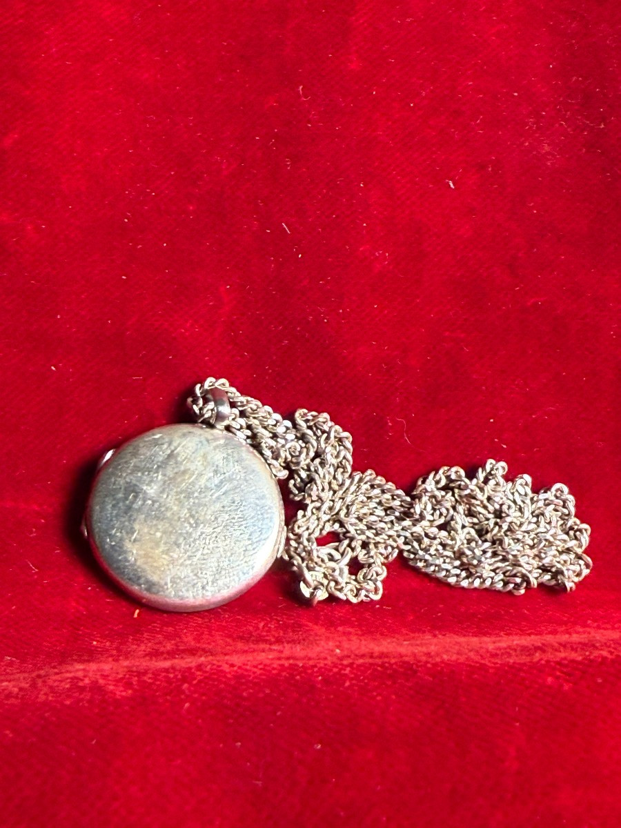 Reliquiario in argento a doppia faccia con catena sempre in argento di S.Teresina del Bambin Ge-photo-2