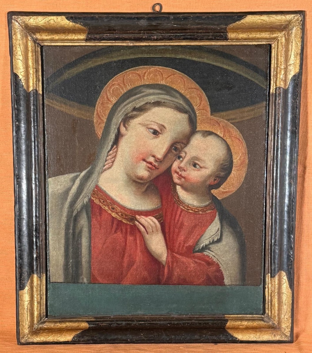 Dipinto su tela del XVIII°secolo rapprentante la Madonna del Buonconsiglio in sua cornice coeva
