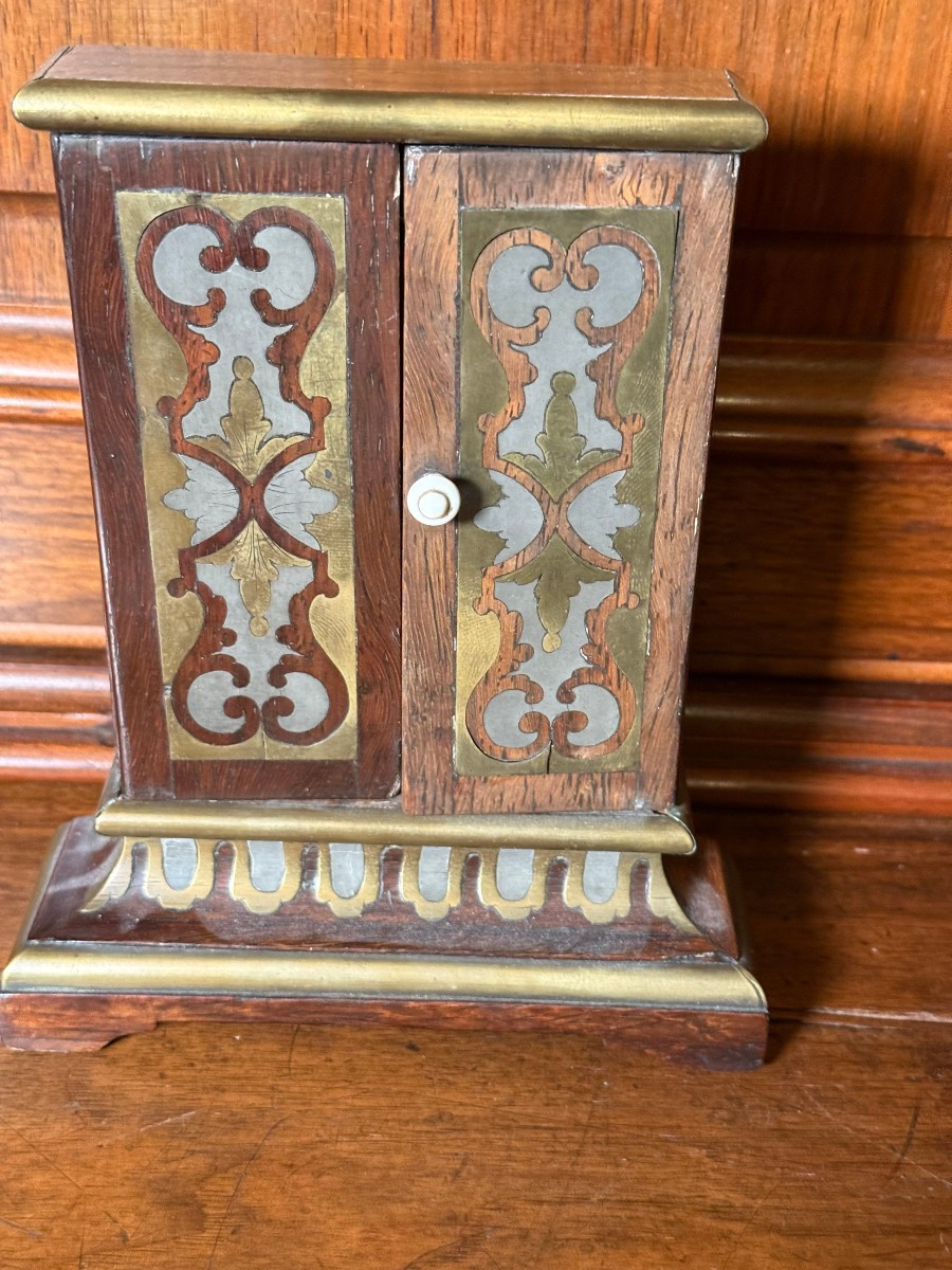 Altarolo in legno di noce con intarsi in bronzo e argento e con all'interno 5 dipinti a gouache-photo-2