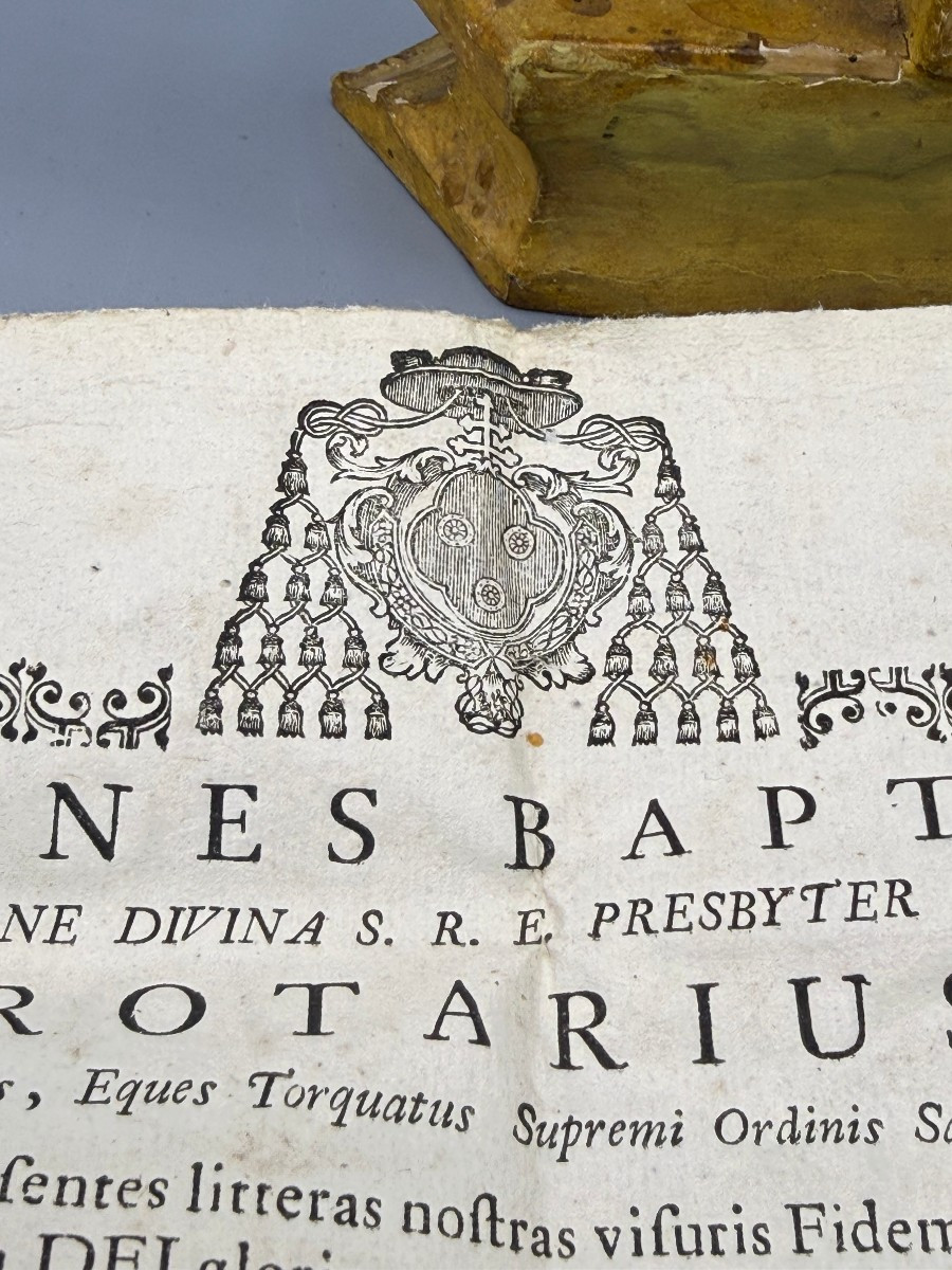 Reliquiario in legno intagliato e dorato con reliquia di S.Stefano protomartire con sua autenti-photo-3