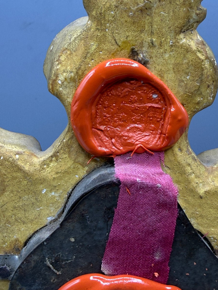 Reliquiario in legno intagliato e dorato con reliquia di S.Stefano protomartire con sua autenti-photo-3