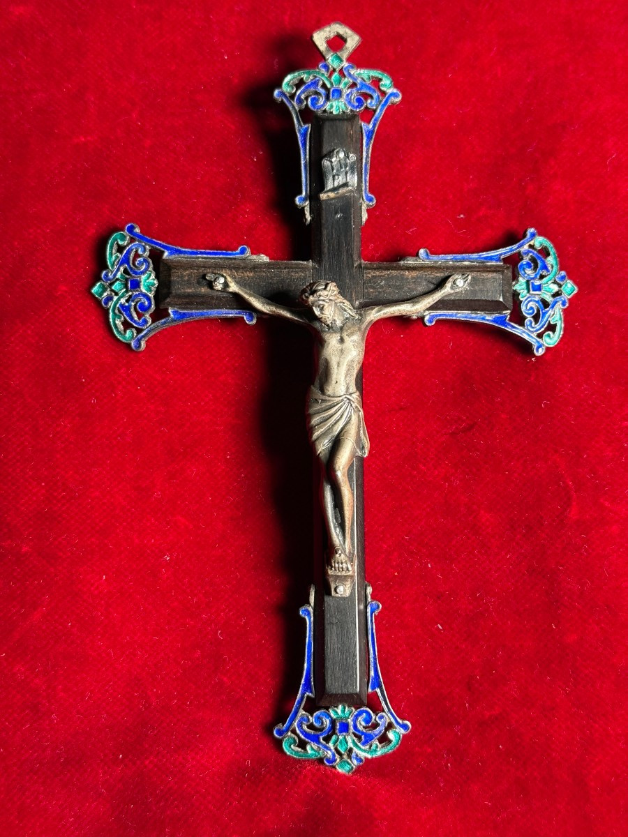 Crocifisso in argento con smalti e legno d'ebano-photo-2
