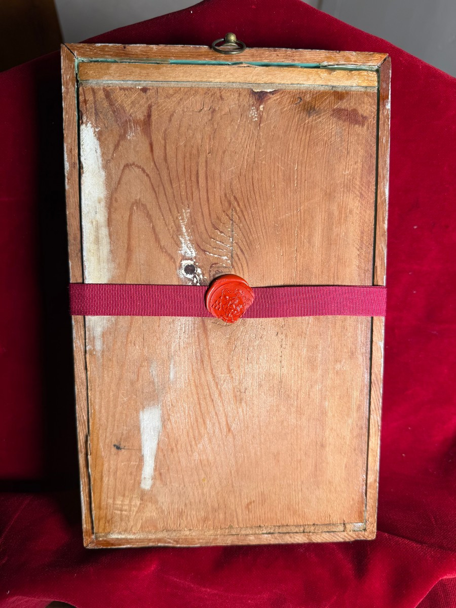 Filigrana in argento con le reliquie dei S.Antonio di Padova e Giustina entro cornice decorata -photo-4