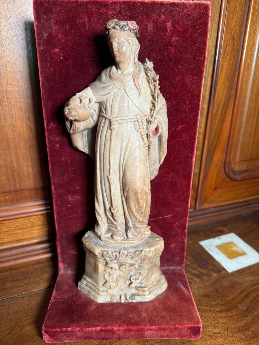 Statuetta in alabastro di S.Rosalia oggetto del sec.XVII° ambito siciliano montata su base mode