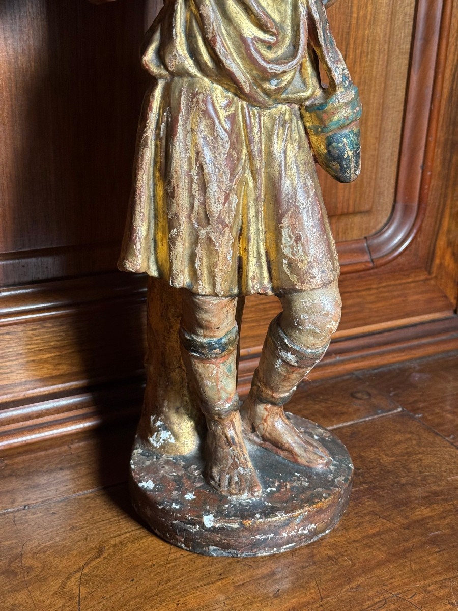 Statuetta in terracotta policroma e doratura ad oro zecchino rappresentante il "Buon Pastore" -photo-4