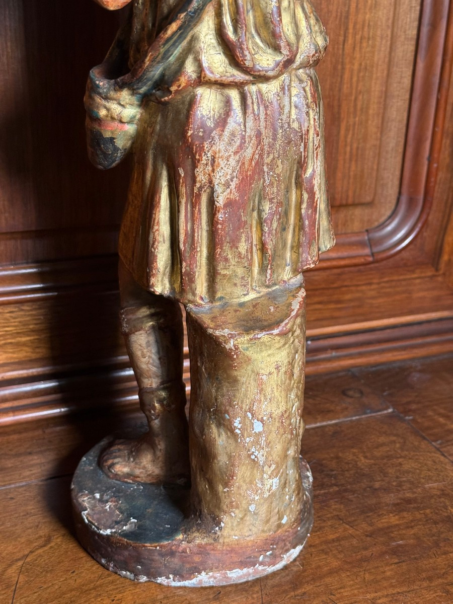 Statuetta in terracotta policroma e doratura ad oro zecchino rappresentante il "Buon Pastore" -photo-4