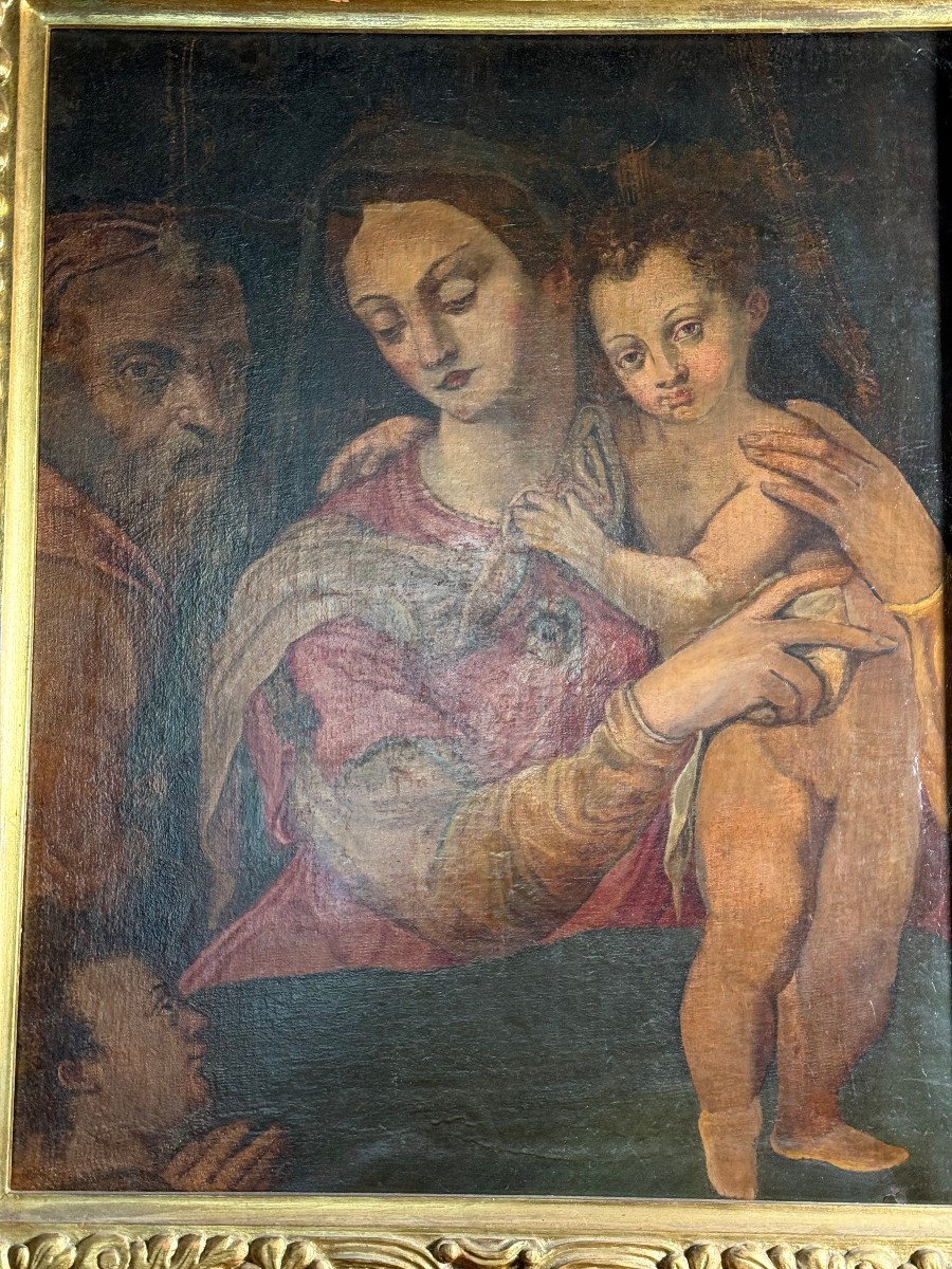 Dipinto su tela della B.V.M. col Bambino e S.Giuseppe oggetto della fine del XIX° sec. inizi XX-photo-2