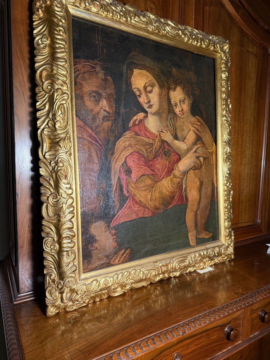 Dipinto su tela della B.V.M. col Bambino e S.Giuseppe oggetto della fine del XIX° sec. inizi XX