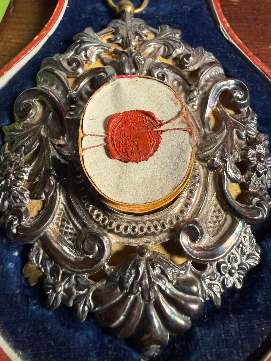 Reliquiario in argento sbalzato e bronzo di S.Antonio da Padova e Luigi Gonzaga in sua custodia-photo-4