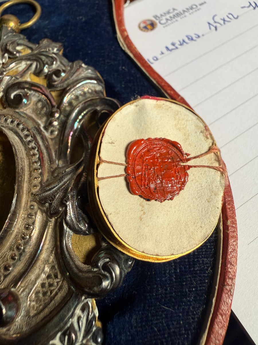 Reliquiario in argento sbalzato e bronzo di S.Antonio da Padova e Luigi Gonzaga in sua custodia-photo-1