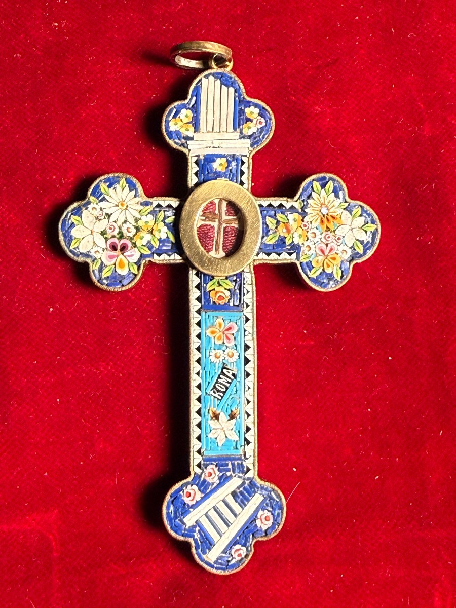 Croce pettorale stauroteca  in mosaico romano con reliquia della S.Croce 