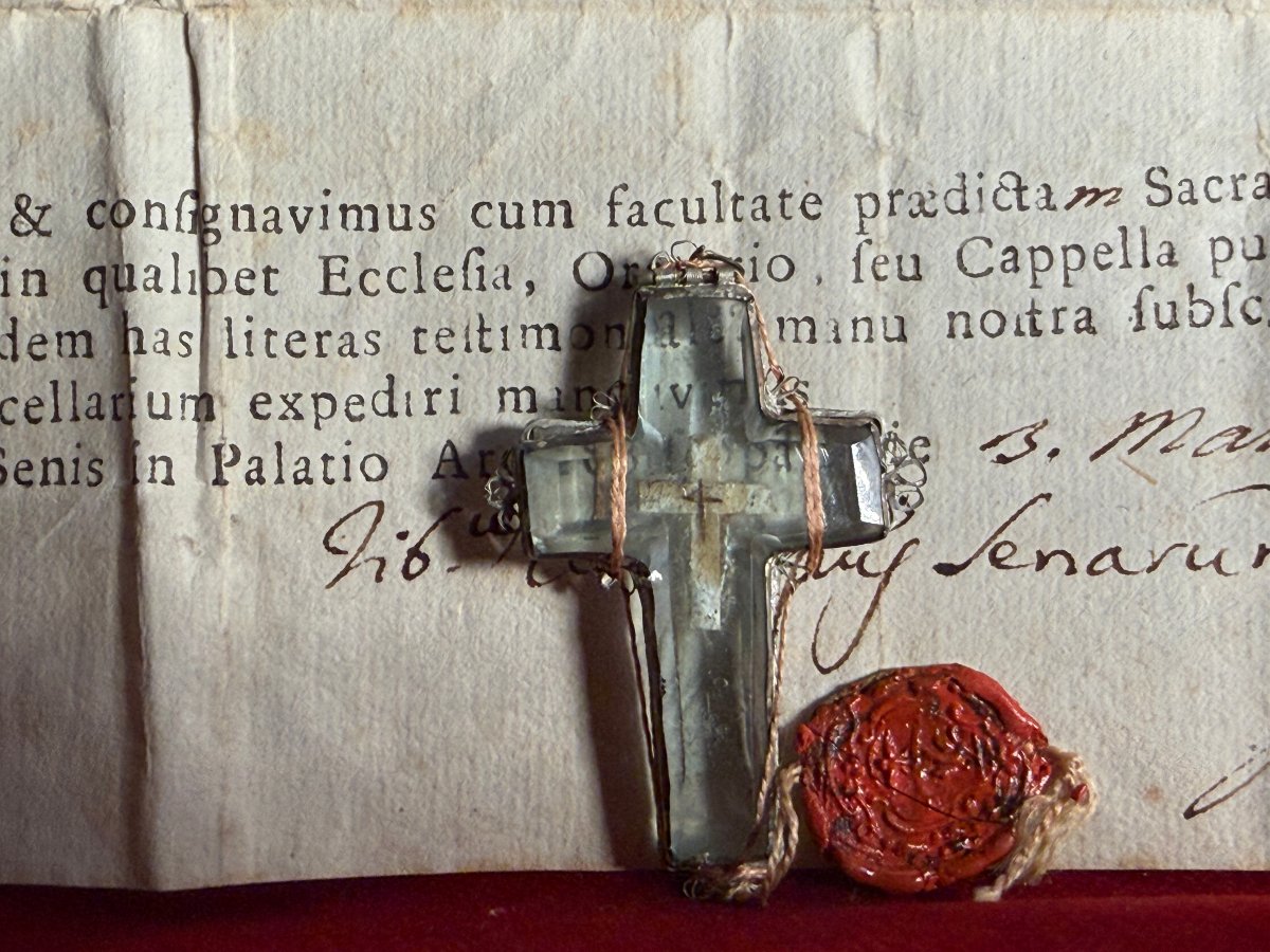 Stauroteca S.Croce in filigrana d'argento e cristallo, con sua bolla di autentica-photo-2
