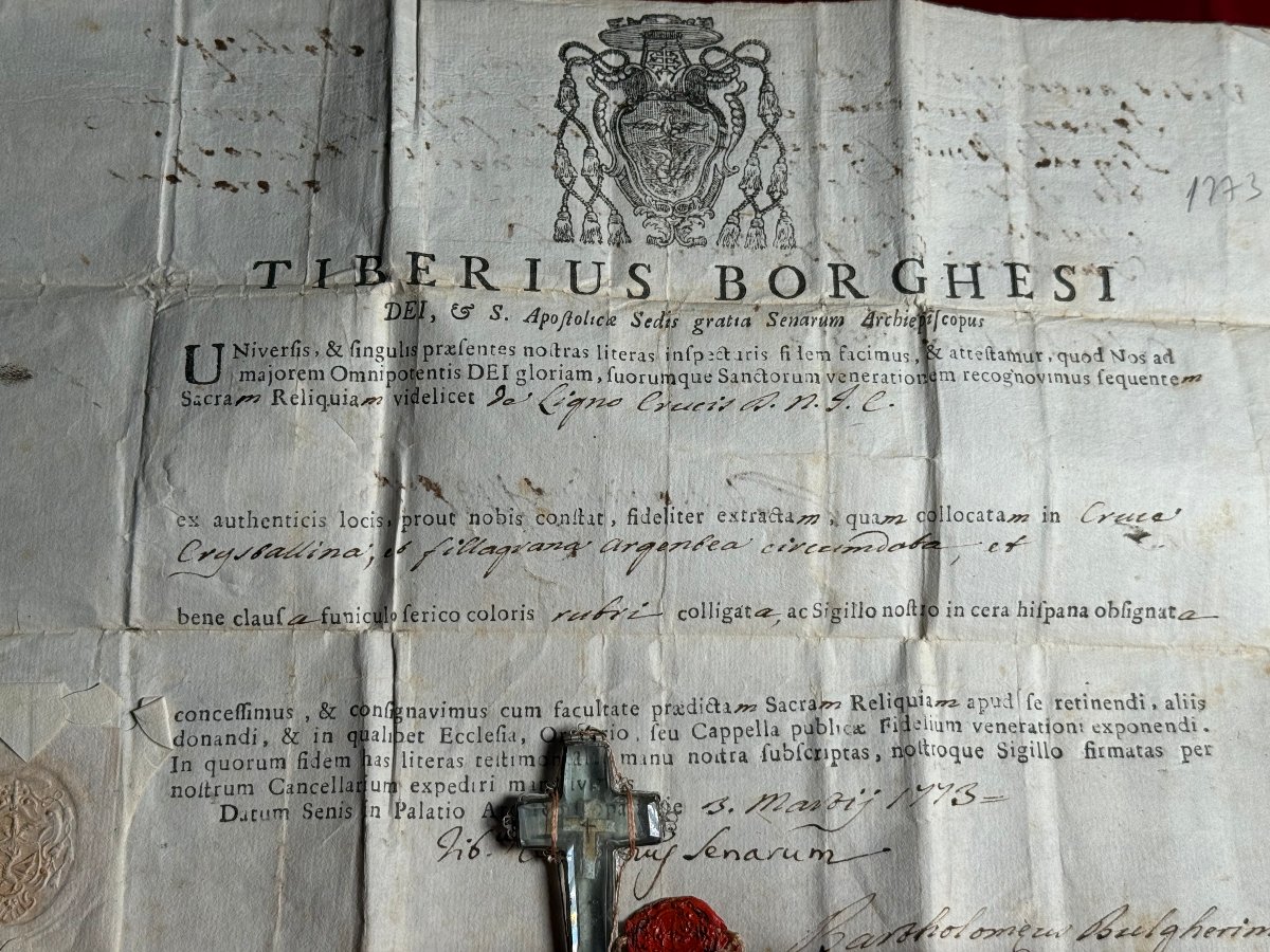 Stauroteca S.Croce in filigrana d'argento e cristallo, con sua bolla di autentica