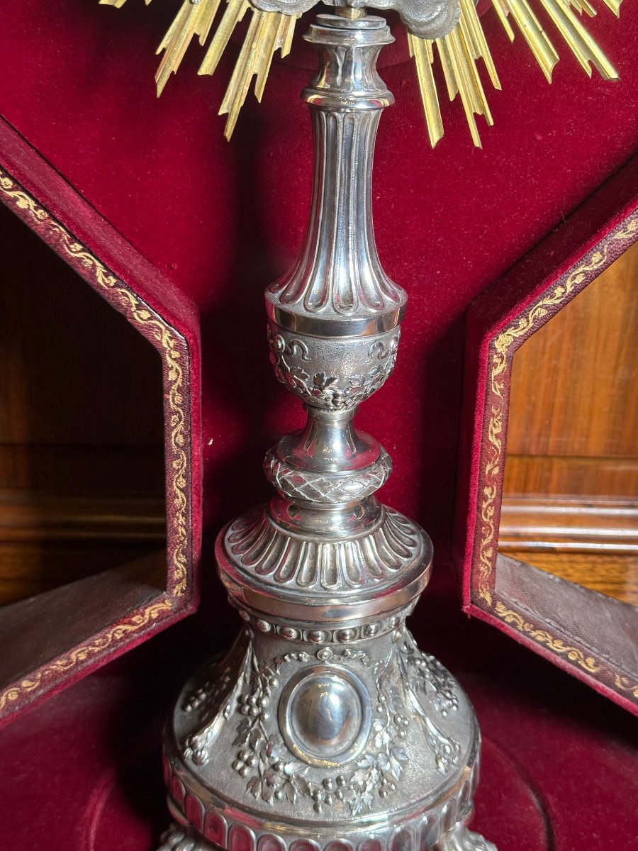 Ostensorio del XVIII°secolo periodo Luigi XV°in argento massiccio in sua custodia  -photo-4
