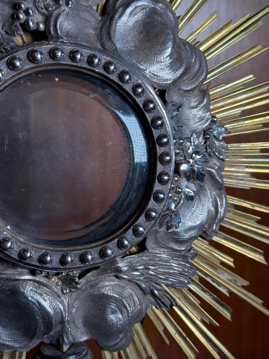 Ostensorio del XVIII°secolo periodo Luigi XV°in argento massiccio in sua custodia  -photo-6