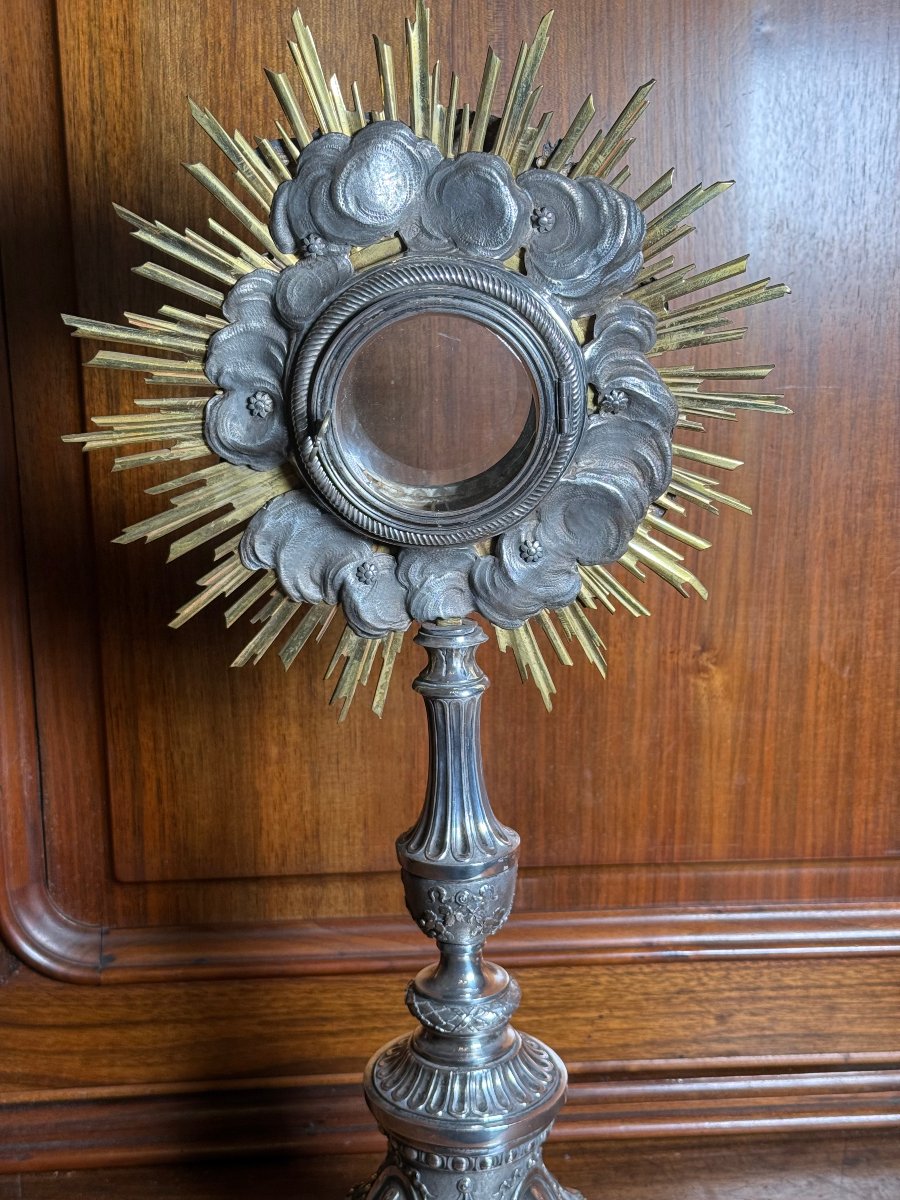 Ostensorio del XVIII°secolo periodo Luigi XV°in argento massiccio in sua custodia  -photo-7