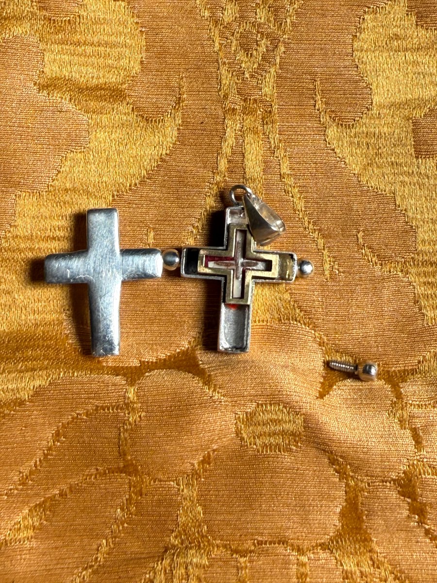 Stauroteca da collo in argento con frammento della S.Croce-photo-2